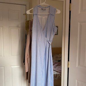 L'Academie Blue and White Striped Wrap Dress